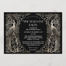 Convites Peacocks de Deco de Arte Glam Silver no Véspera de
