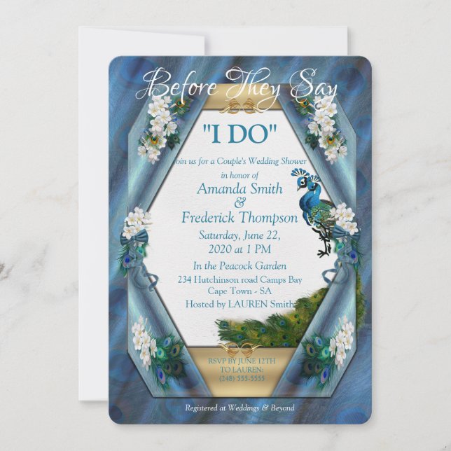 Convites Peacocks e Chá de Seda Metálico Verde Emerald (Frente)