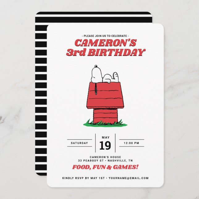 Convites Peanuts Snoopy Dog House Aniversário (Frente/Verso)