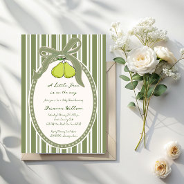 Convites Pear sage green retro stripes baby shower