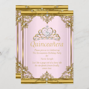Convites Pearia Branca Dourada, Princesa Quinceanera Blush