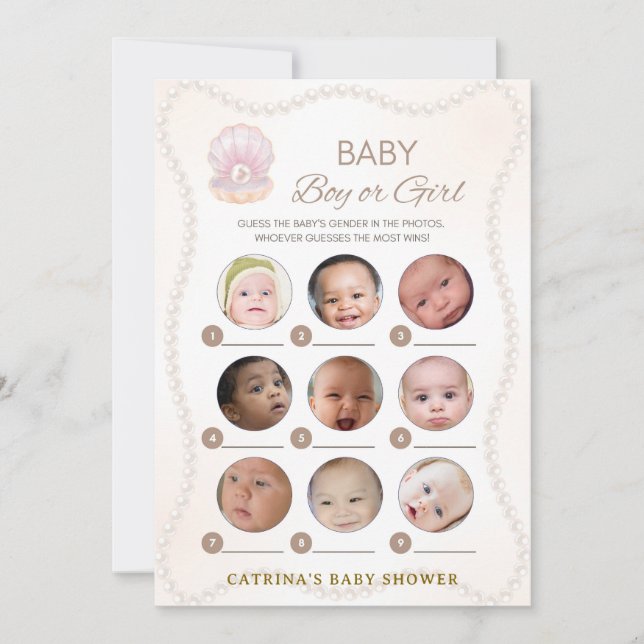 Convites Pearl Baby Shower Game - Editable Name, 5x7 (Frente)