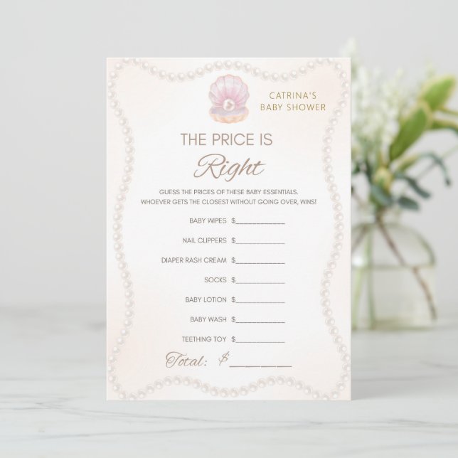Convites Pearl Baby Shower Game - Editable Name, 5x7 (Em pé/Frente)