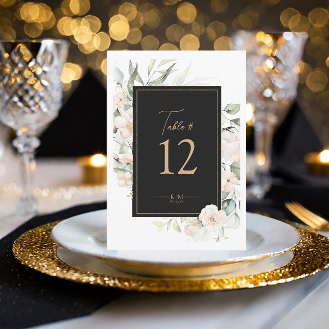 Convites Pearl Blush Floral Elegance Ebony Mesa# ID989 (Criador carregado)