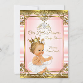 Convites Pearl branco rosa Dourado princesa Chá de fraldas 