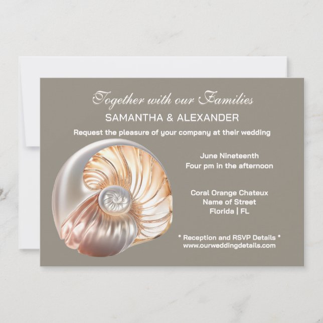 Convites Pearl Conch Shell Beach Wedding (Frente)