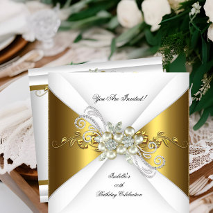 Convites Pearl Dourado Elegante Diamante Silver Festa de an