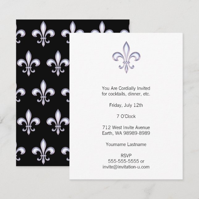 Convites Pearl Fleur De Lis (Frente/Verso)