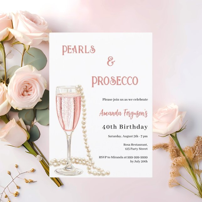 Convites Pearl Prosecco - Bolhas rosa aniversário (Criador carregado)