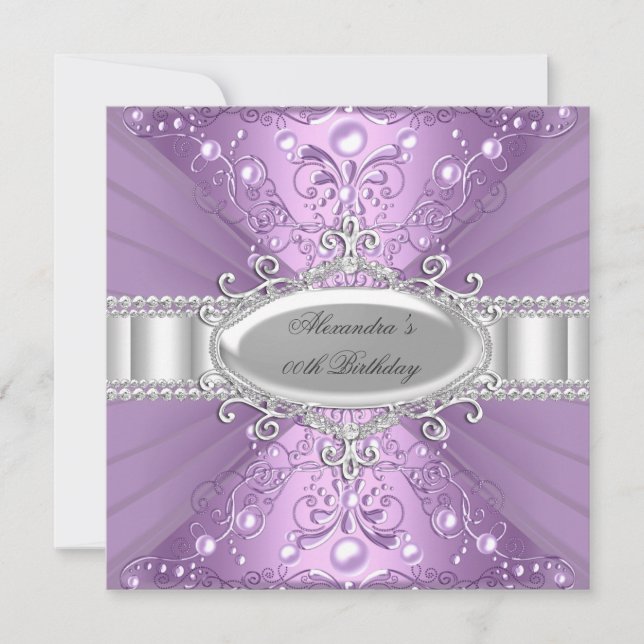 Convites Pearl Roxo e Diamond Damask Aniversário (Frente)