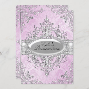 Convites Pearl Vintage Glamor Rosa Quinceanera