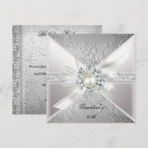 Convites Pearl White Silver 50ª Festa de aniversário Elegan