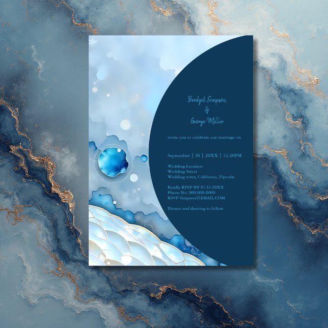 Convites Pearlescente de Abstrato de Aquarela Azul Luxurist (Criador carregado)