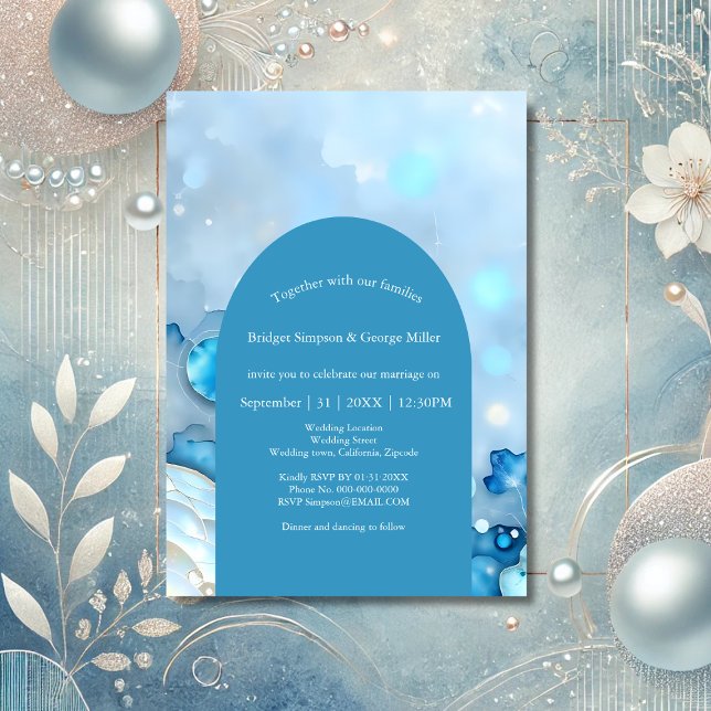 Convites Pearlescente de Abstrato de Aquarela Azul Luxurist (Criador carregado)