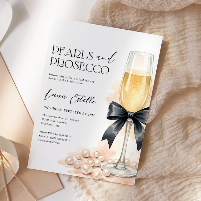 Convites Pearls and Prosecco Black Bow Bridal Shower (Criador carregado)