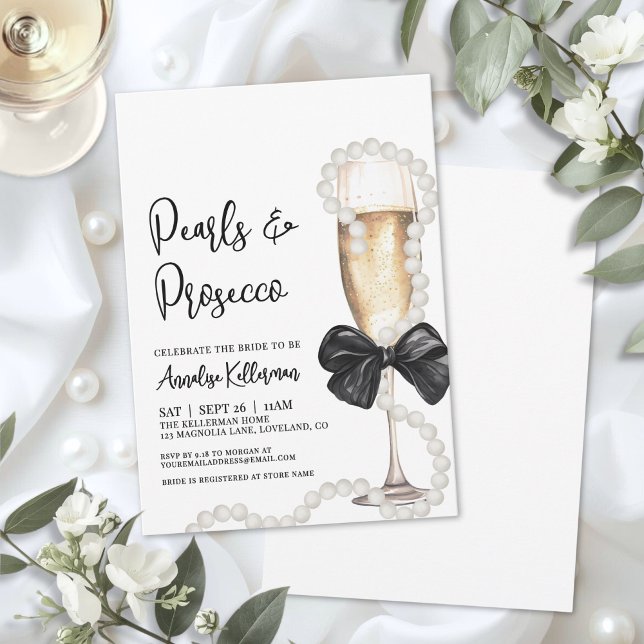 Convites Pearls And Prosecco Bridal Shower (Pearls And Prosecco Bridal Shower Invitation)