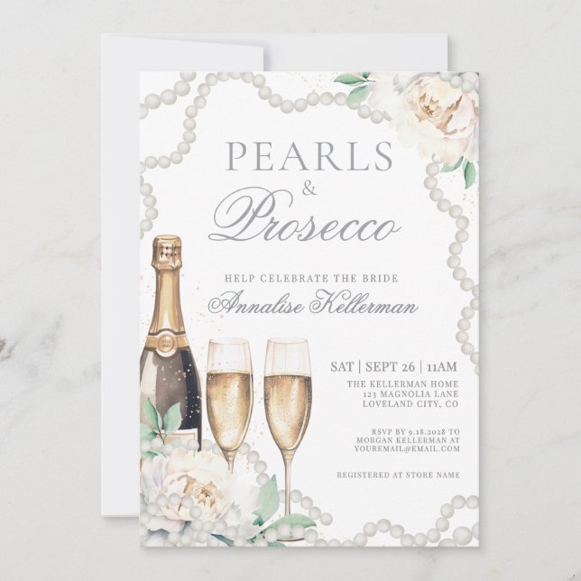 Convites Pearls And Prosecco Bridal Shower (Frente)