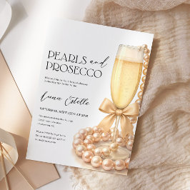 Convites Pearls and Prosecco Elegant Bow Bridal Shower
