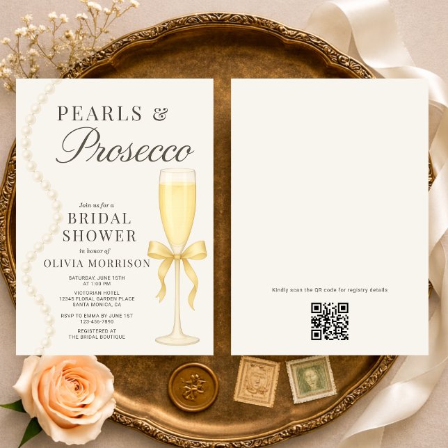 Convites Pearls and Prosecco QR Code Bridal Shower (Criador carregado)