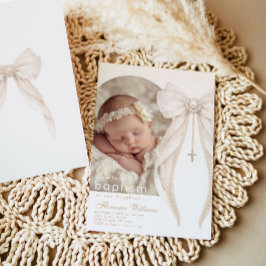 Convites Pearls Bow Ivory elegant Arch Photo Baptism