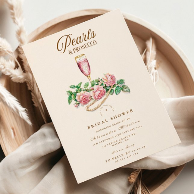 Convites Pearls de Rosa Blush e Chá de panela Prosecco (Criador carregado)