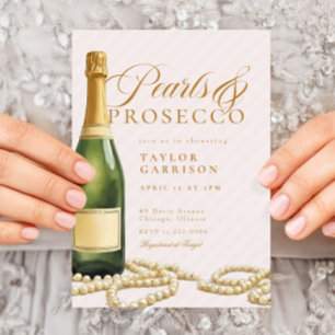 Convites Pearls Dourados Elegantes e Chá de panela Prosecco