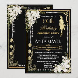 Convites Pearls Floral Art Deco Gatsby Birthday ANY AGE Inv