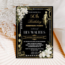 Convites Pearls Floral Art Deco Gatsby Birthday ANY AGE Inv