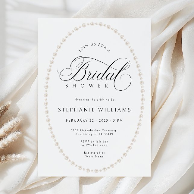 Convites Pearls Frame Bridal Shower Invitation (Criador carregado)