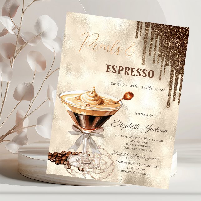 Convites Pearls Glitter do Arco Espresso (Criador carregado)