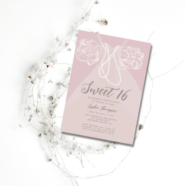 Convites Pearls Princesa Vestida Blush Rosa Doce Festa 16 (Criador carregado)