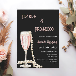 Convites Pearls Prosecco - aniversário preto rosa