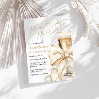 Convites Pearls & Prosecco Bow Bridal Shower Invitation