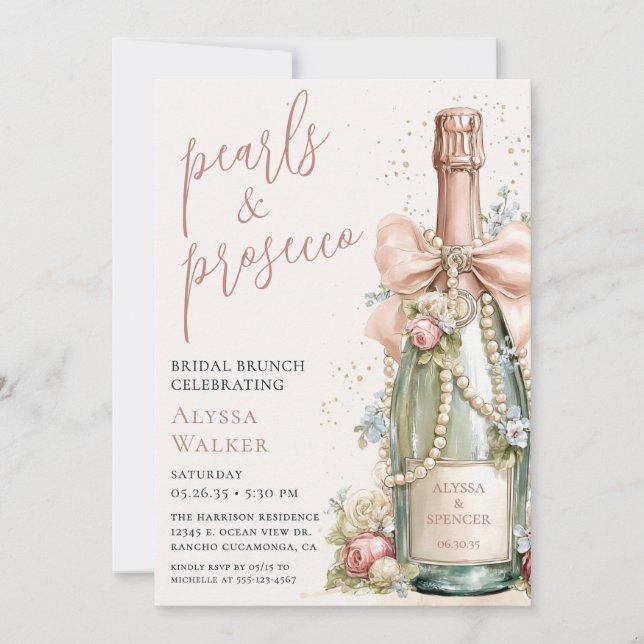 Convites Pearls & Prosecco Bridal Brunch (Frente)