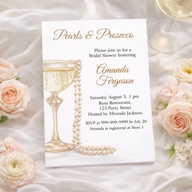 Convites Pearls Prosecco elegant Bridal Shower (Criador carregado)