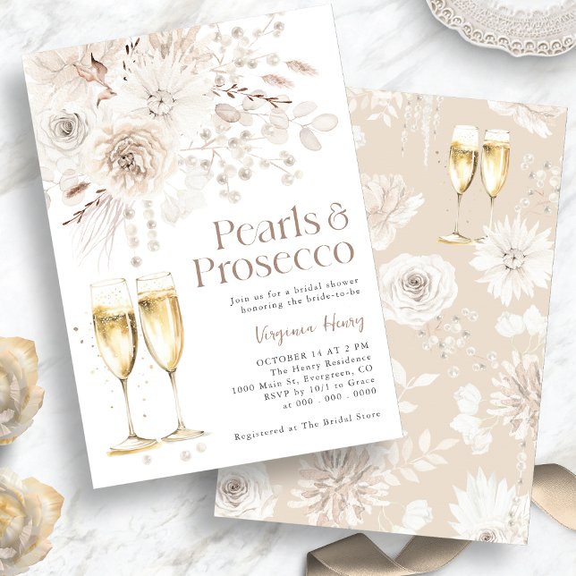 Convites Pearls Prosecco Elegante Bridal (Pearls Prosecco Elegant Bridal Invitation
)