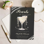 Convites Pearls Prosecco Ivory Black Elegante Chá de panela<br><div class="desc">Pop do champanhe, ela vai se casar! Celebre a sua transição da Sra. para a Sra. com este tema elegante do chá de panela Pearls e Prosecco e um elegante convite à aquarela que inclui um copo de champanhe cheio de champanhe e cordas sobressalentes de pérolas sobre um fundo negro...</div>