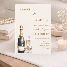 Convites Pearls Prosecco ivory bow elegant birthday 