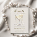 Convites Pearls Prosecco Ivory Elegant BrunChá de panela<br><div class="desc">Pop do champanhe, ela vai se casar! Celebrar a transição da Sra. para a Sra. com este tema elegante do chá de panela Pearls e Prosecco e um elegante convite à aquarela que inclui um copo de champanhe cheio de champanhe e cordas de pérolas em excesso. A clássica caligrafia formal...</div>