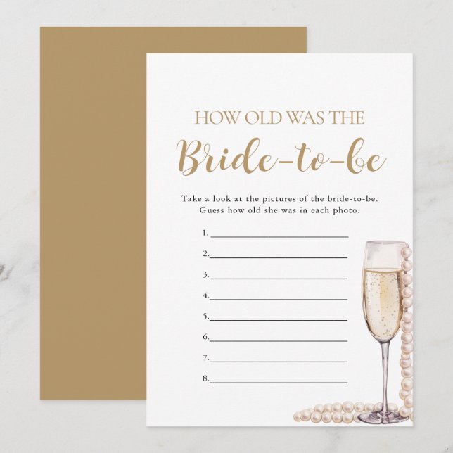 Convites Pearls & Prosecco Quão Velho Era o Jogo da Noiva (Frente/Verso)