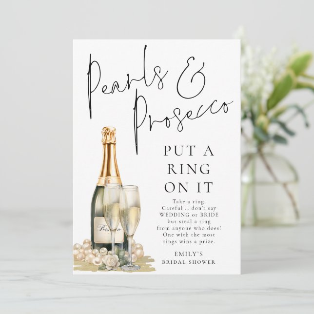 Convites Pearls Prosecco Ring na sua Placa de Jogo de Chá d (Em pé/Frente)