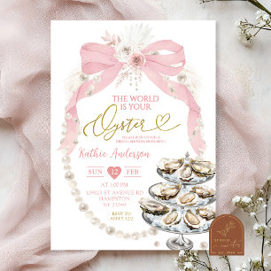 Convites Pearly e Laço Rosa Chuveiro de Noiva Ostra
