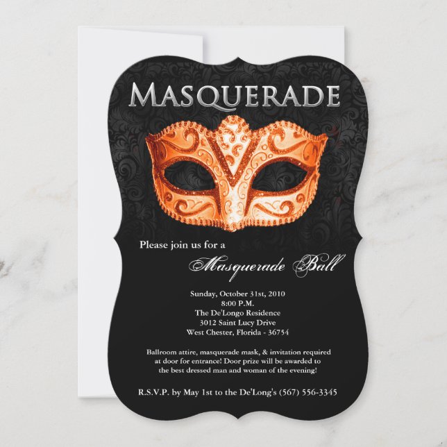 Convites Peça de Mascarada Laranja Máscara Costume Hallowee (Frente)