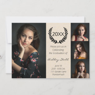 Convites Peça sofisticada de Graduação de Fotos Preta e Dou