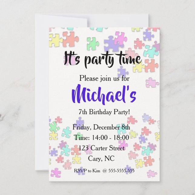 Convites Peças coloridas de quebra-cabeças (Frente)