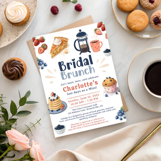 Convites Peças Whimsical Café Chá de panela Brunch (Whimsical Pastries Coffee Brunch Bridal Shower Invitation)