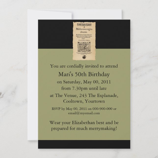 Convites Pedaço da Frente para o Sonho das Noites de Verão (Frente)