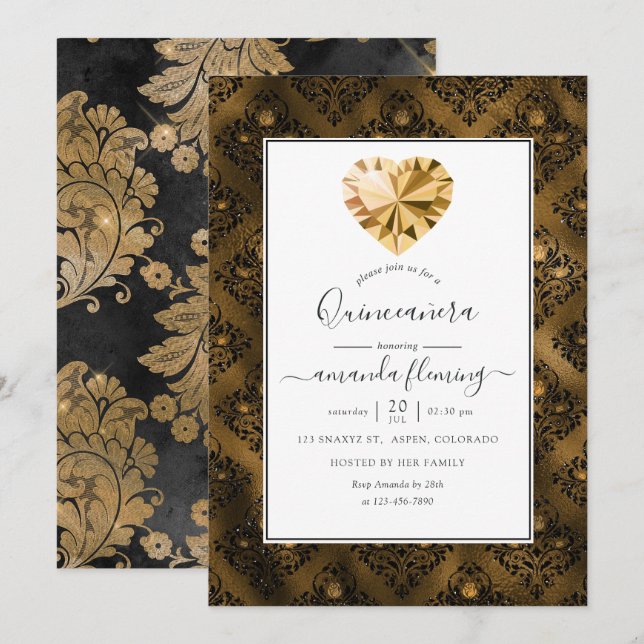 Convites Pedra Âmbar Quinceañera (Frente/Verso)
