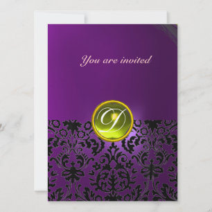 Convites PEDRA GEMA DAMASCO MONOGRAMA amarelo roxo
