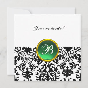 Convites PEDRA GEMA DAMASCO MONOGRAMA jade verde branco